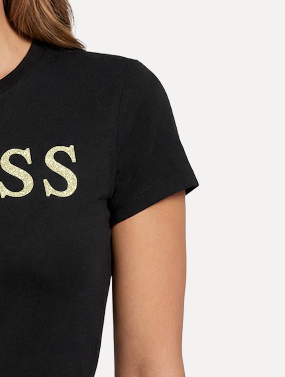 Camiseta Guess Feminina Silk Gold Logo Simple Preta