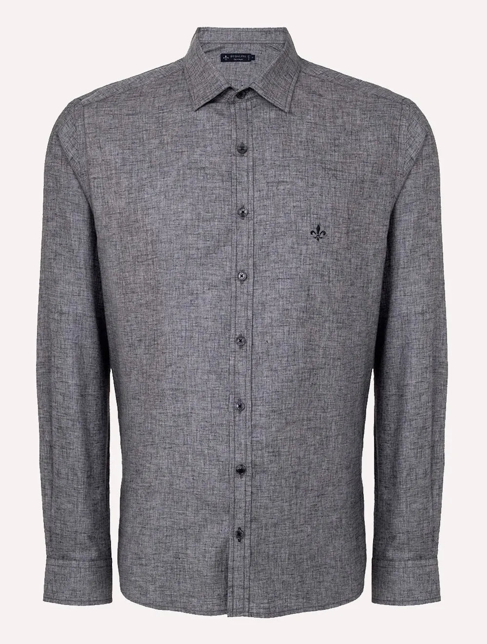 Camisa Dudalina Masculina Slim Twill Melange Cinza Escuro Mescla