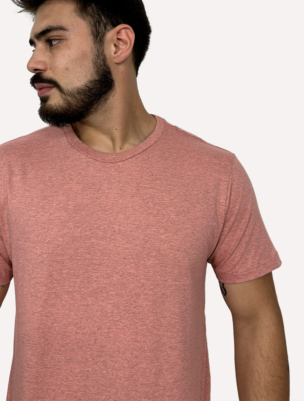 Camiseta Aramis Masculina Malha Fio a Fio Rosa Mescla