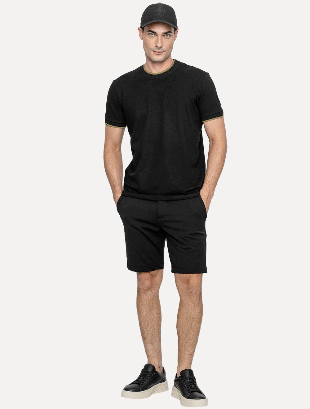 Camiseta K&J Black Masculina Premium Piquet Slim Brown Gola Sport Preta