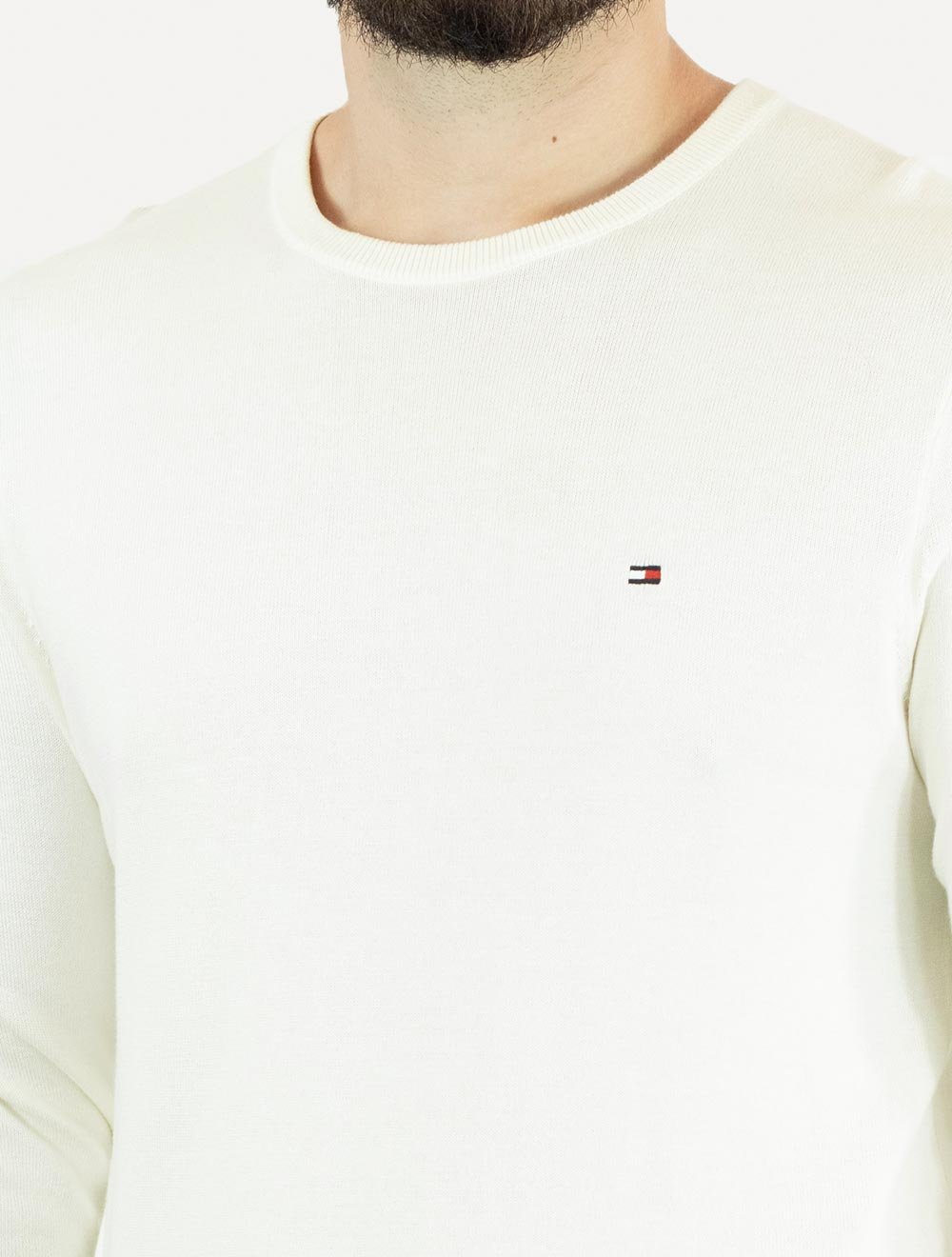 Suéter Tommy Hilfiger Masculino Crewneck Essential Cotton Off-White