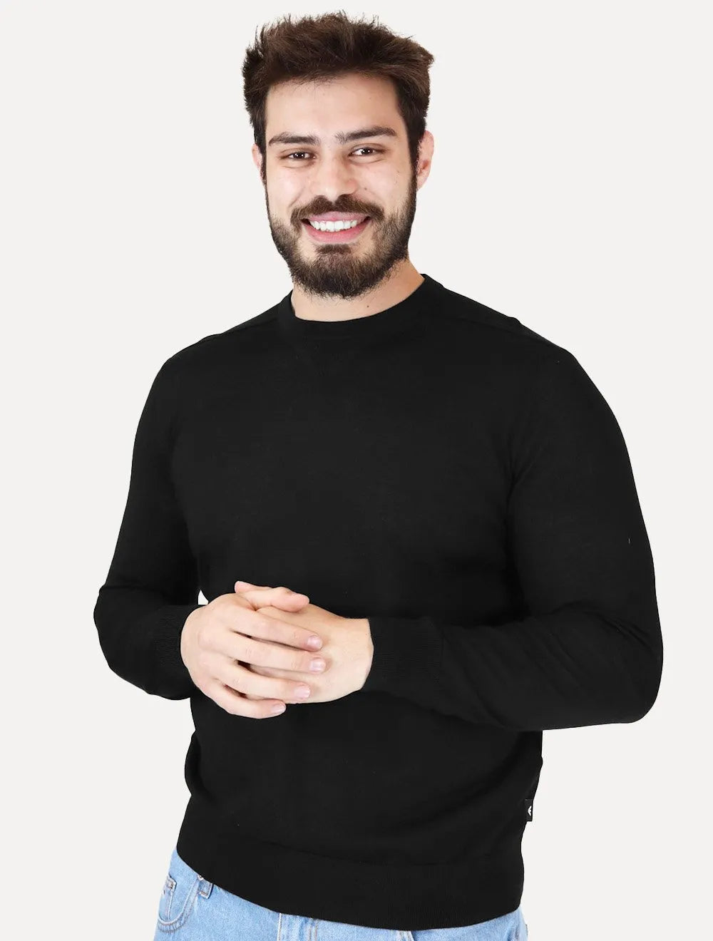 Suéter Empório Armani Masculino Crewneck Lyocell Essential Preto