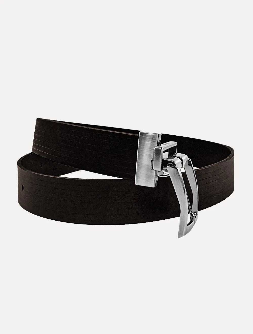 Cinto Aramis Masculino Couro Dupla Face Frisado Marrom Café/Preto