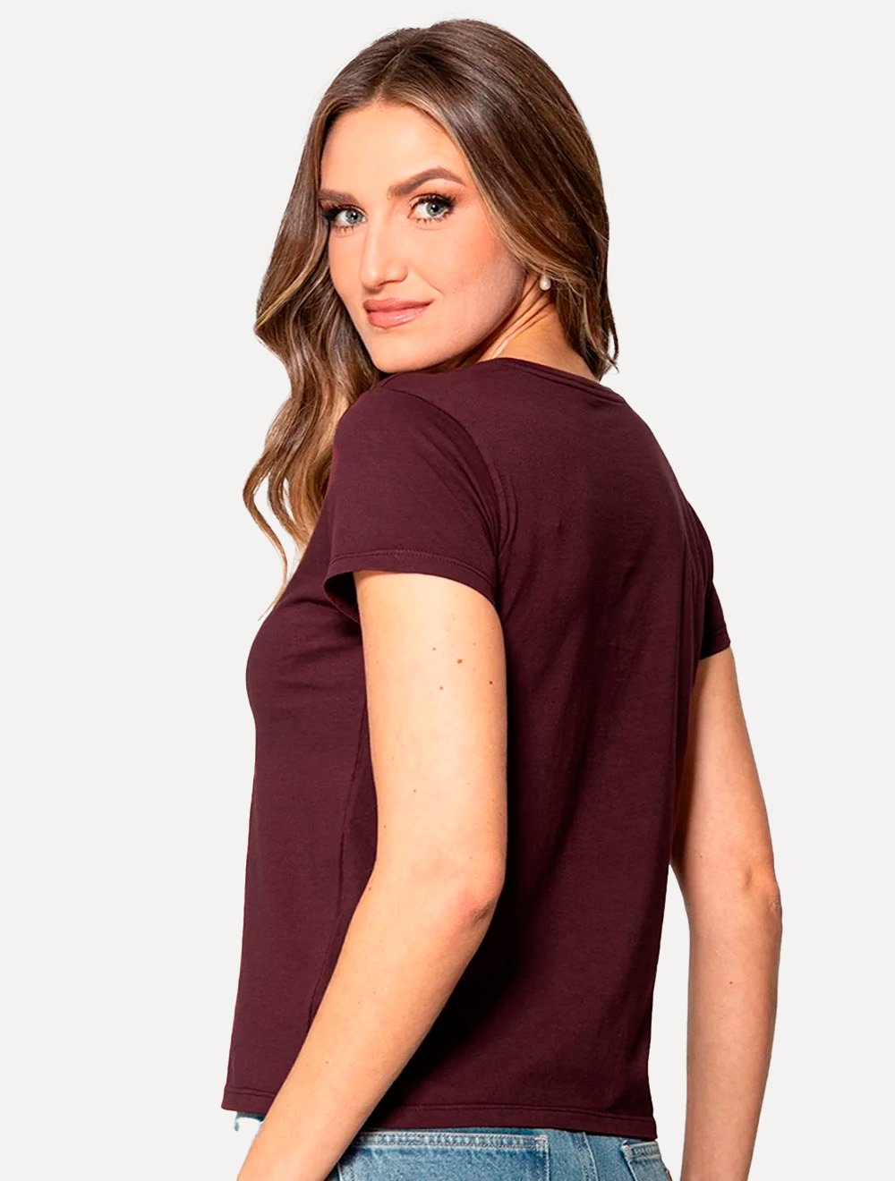 Camiseta Guess Feminina Patch Small Logo Vermelho Escuro