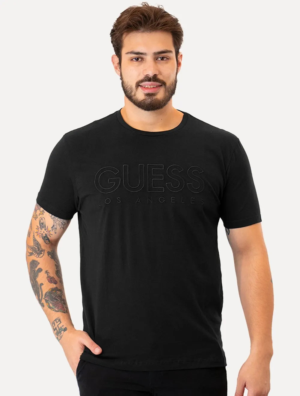 Camiseta Guess Masculina Big Logo Los Angeles Bordado Preta