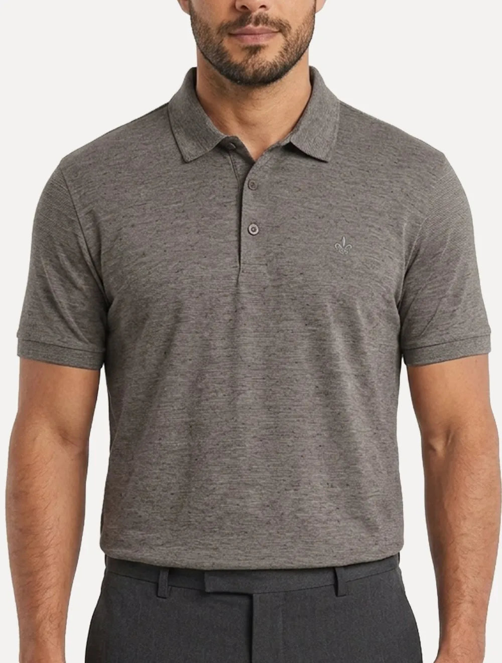 Polo Dudalina Masculina Malha Cotton Linho Listra Marrom Escuro