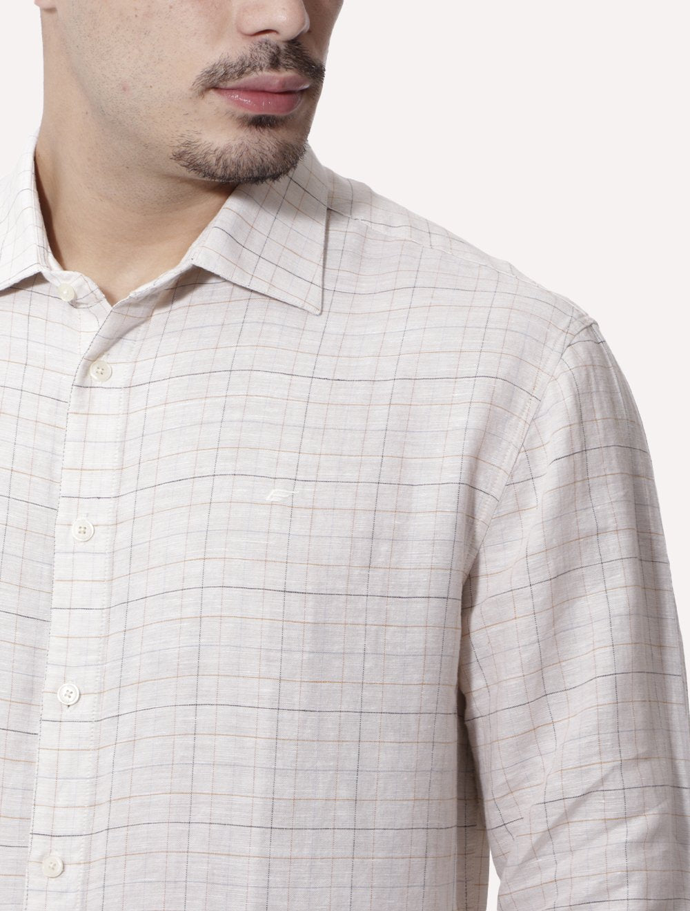 Camisa Ellus Masculina Regular Linen Blend Breeze Italian Xadrez Off-White