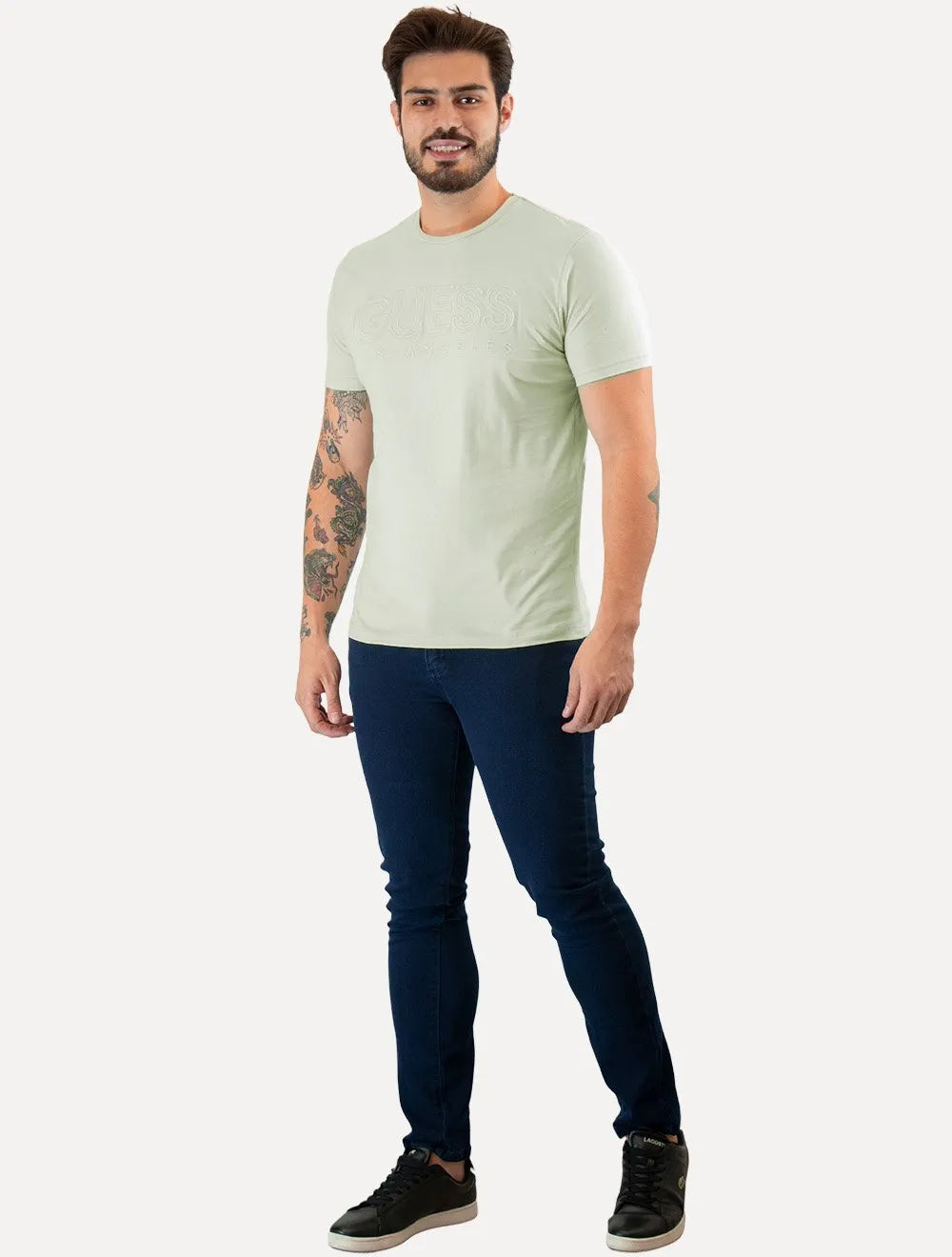 Camiseta Guess Masculina Big Logo Los Angeles Bordado Verde Claro