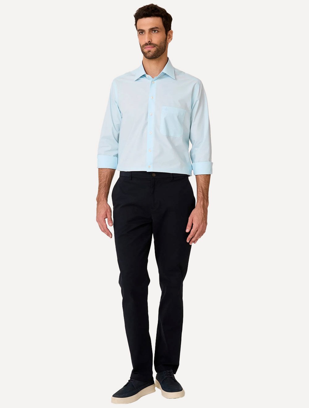 Camisa Dudalina Masculina Comfort Tricoline Lisa Azul Claro