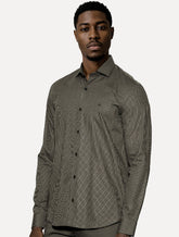 Camisa Aramis Masculina Manga Longa Mini Xadrez Preto Com Cáqui