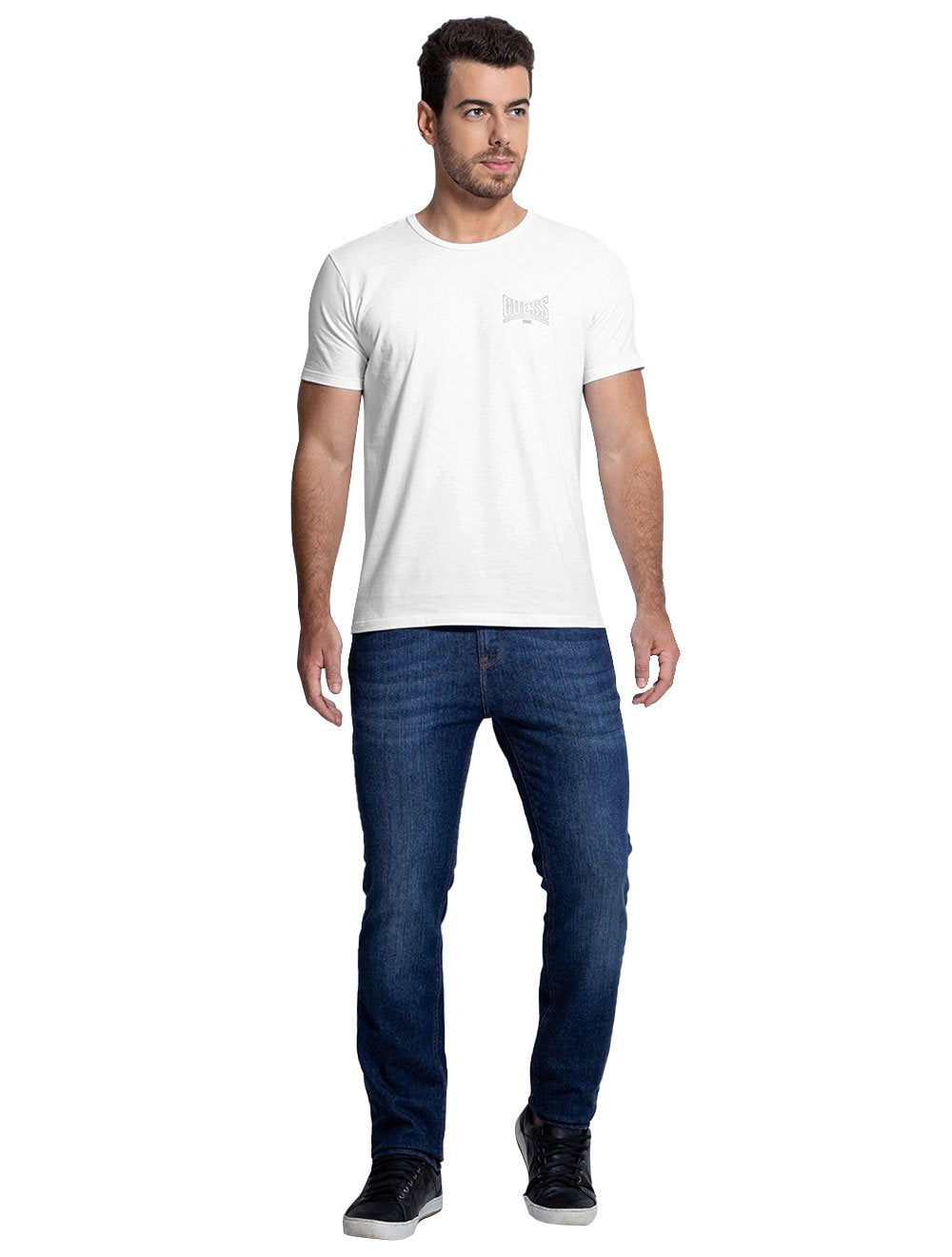 Camiseta Guess Masculina Arc Silk Chess Logo Branca