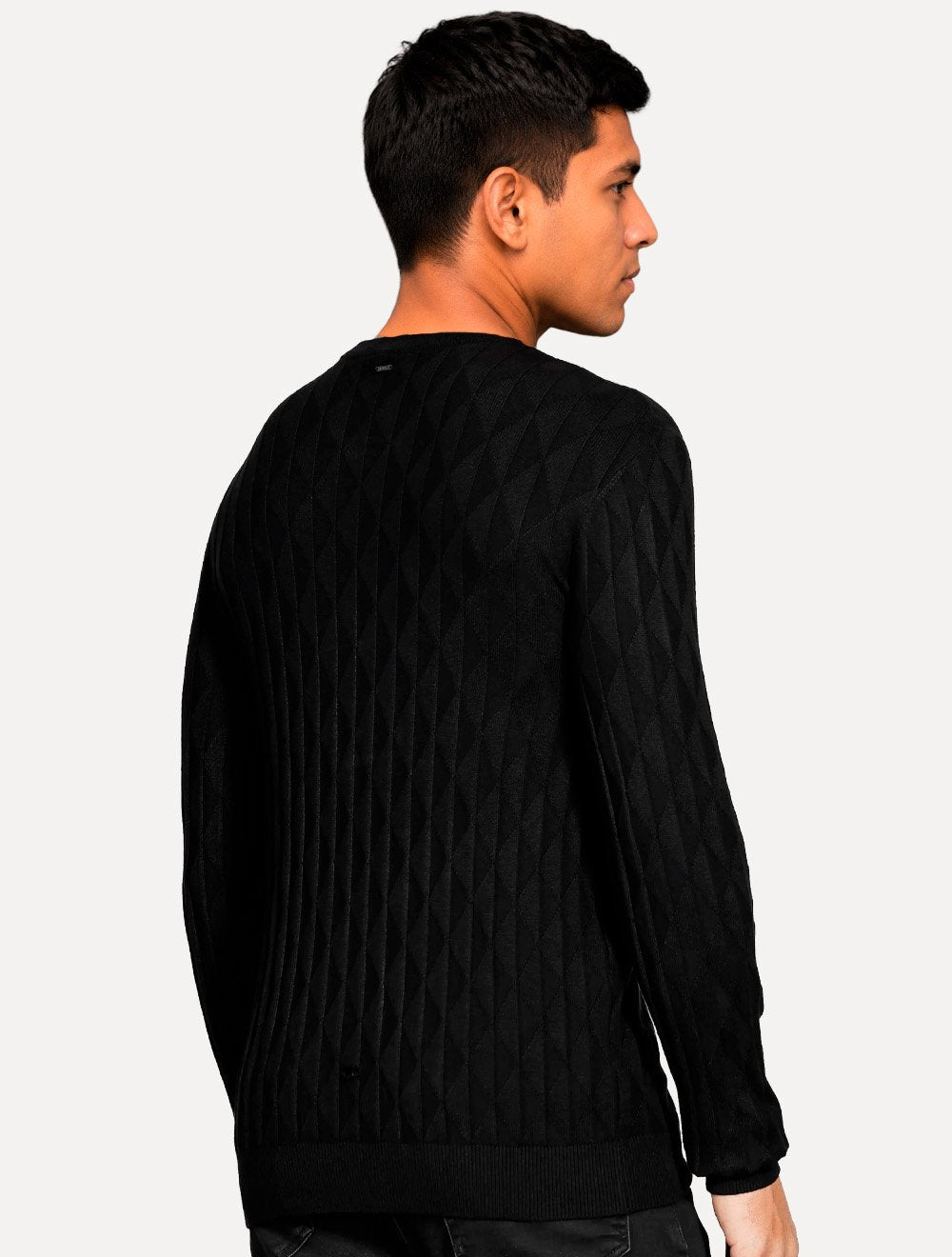 Suéter Aramis Masculino Tricot Crewneck Jacquard Triangulos Preto