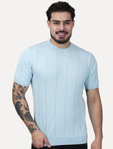 Camiseta Dixen Masculina Tricot Manga Curta Gola Careca Azul