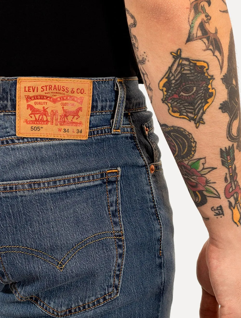 Calça Levis Jeans Masculina 505 Regular Stretch 1967 Zip Azul Médio