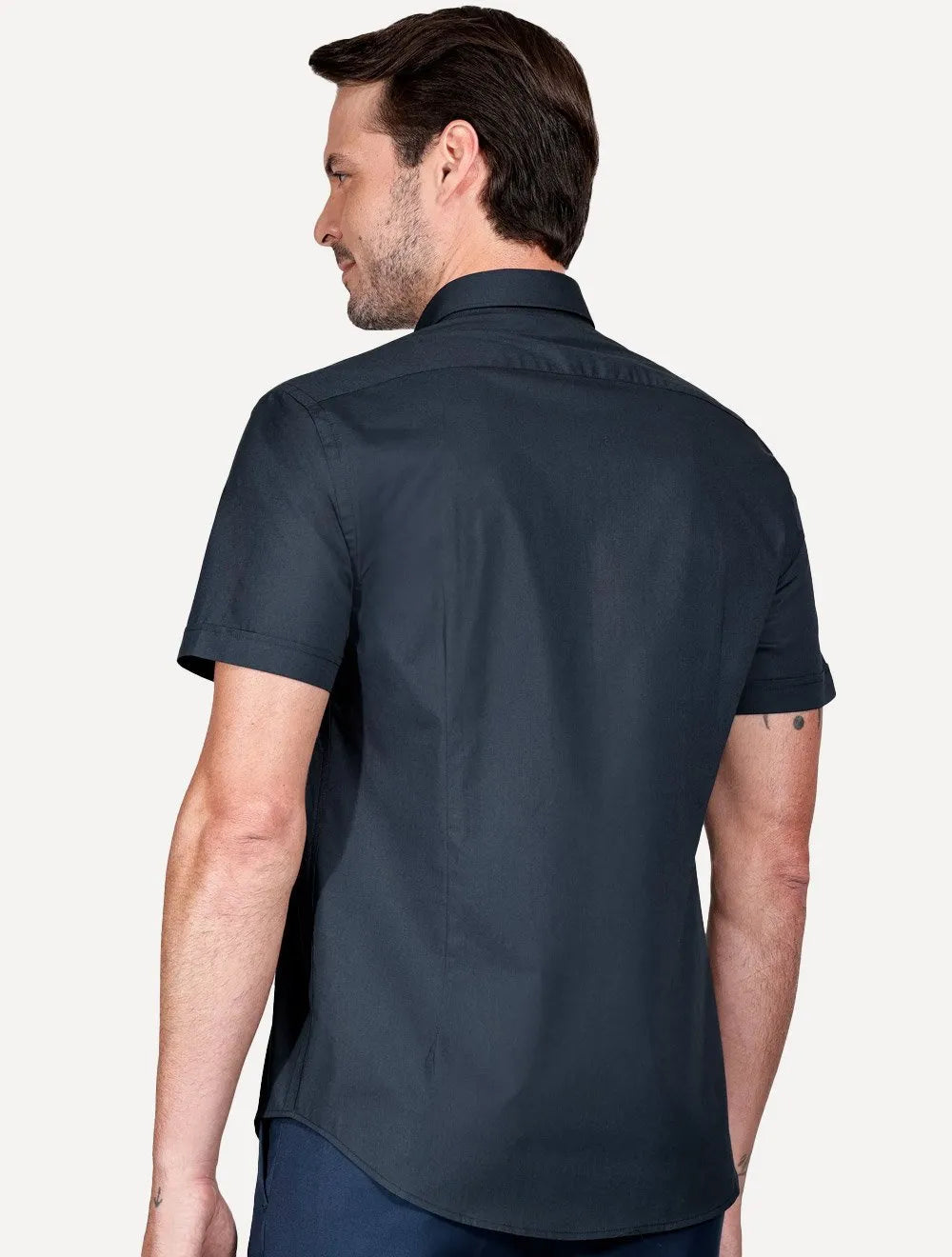 Camisa Aramis Masculina Manga Curta Slim Stretch Tricoline Azul Marinho