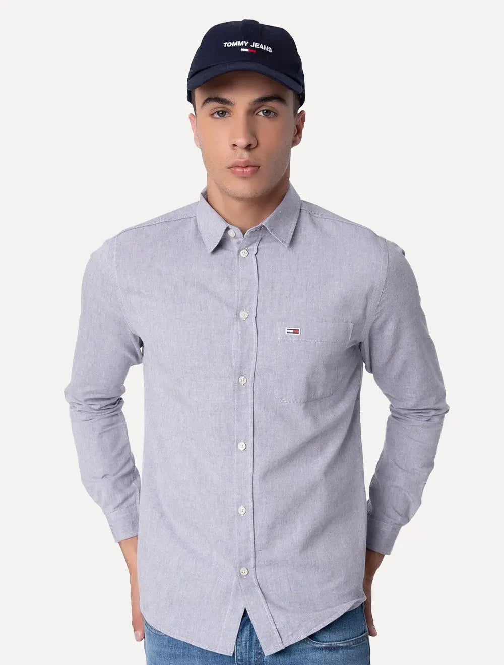 Camisa Tommy Jeans Masculina Regular Classic Oxford Azul Mescla
