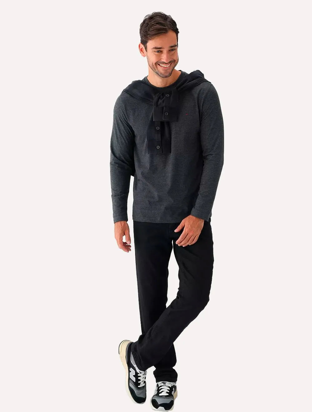 Camiseta Aramis Masculina Manga Longa Basica Logo Grafite Mescla
