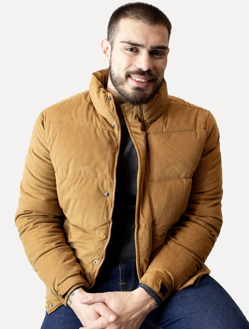 Jaqueta Dixen Masculina Puffer Veludo Cotelê Marrom Claro