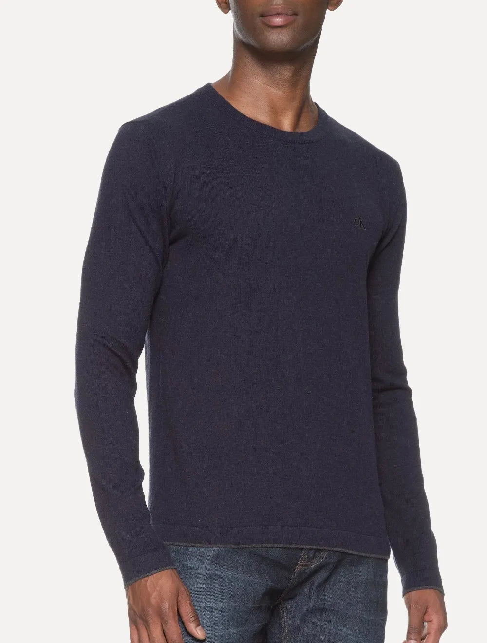 Suéter Calvin Klein Jeans Masculino Tricot Gola Careca com Logo Marinho