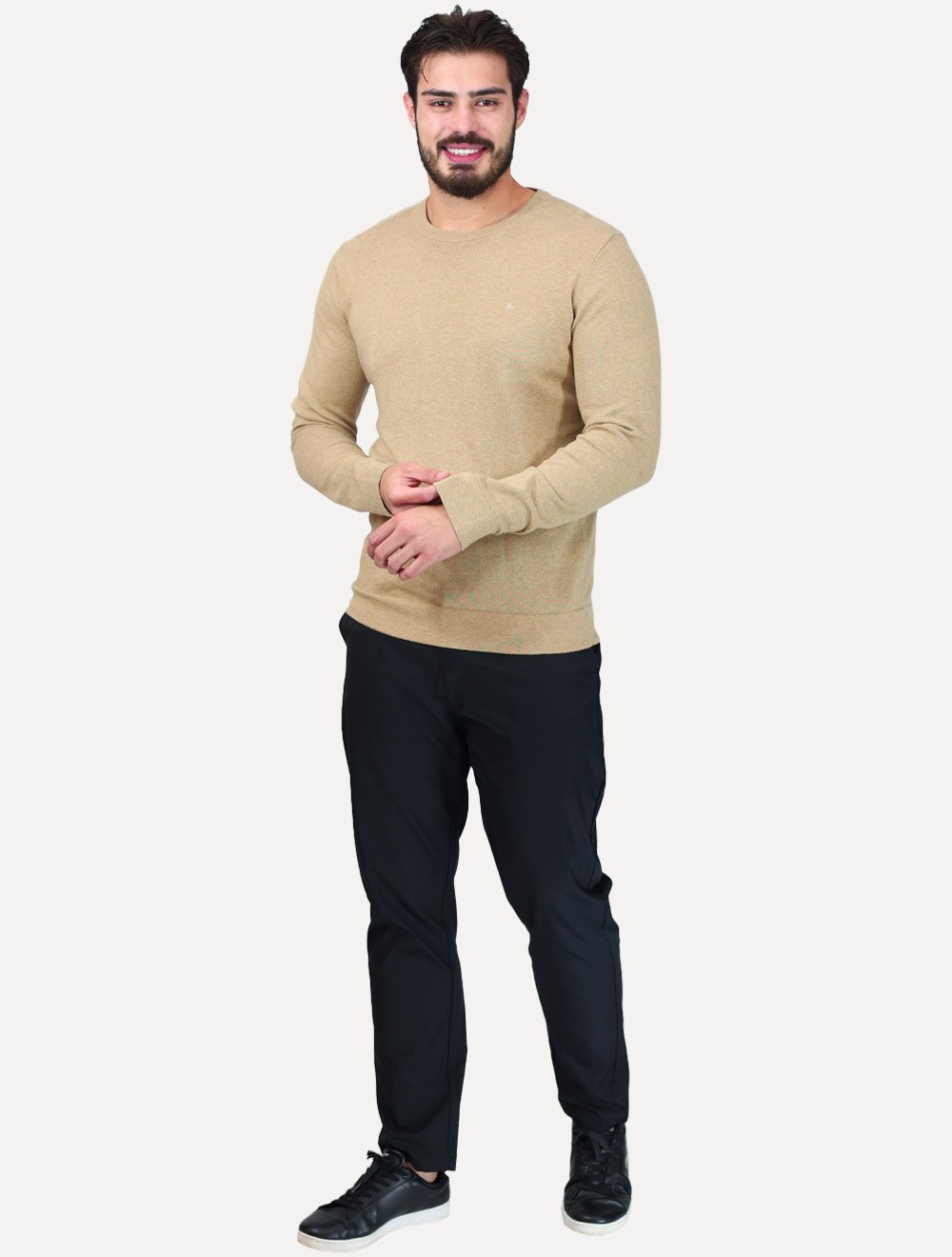 Blusa Aramis Masculina Tricot Gola Careca Cáqui