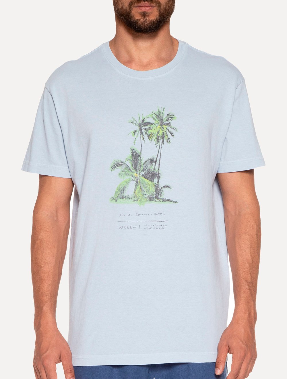 Camiseta Osklen Masculina Regular Stone Summer Palms Azul Claro