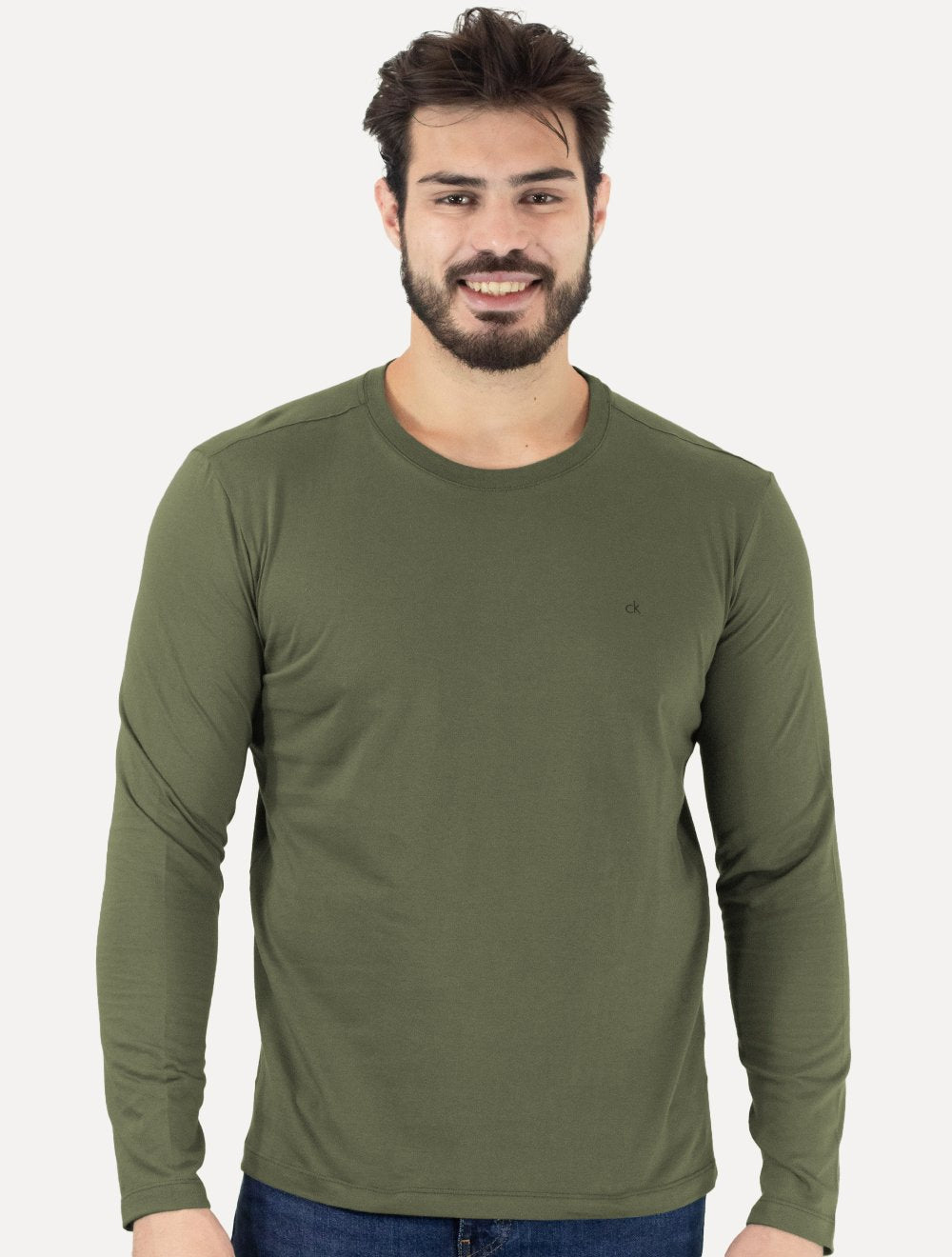 Camiseta Calvin Klein Masculina Meia Malha CK Verde Militar