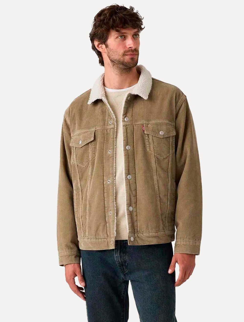 Jaqueta Levis Jeans Masculina Trucker Relaxed Sherpa Cáqui