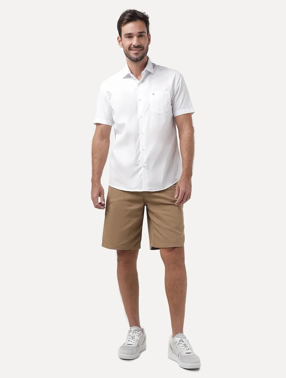 Camisa Aramis Masculina Manga Curta Tricoline Stretch Pocket Branca