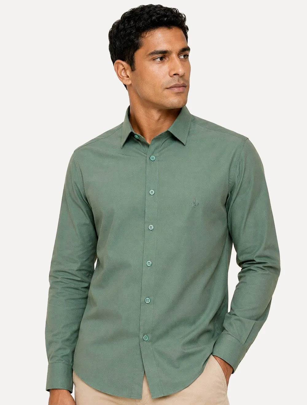 Camisa Dudalina Masculina Slim Superfine Cotton Mono Logo Lisa Tricoline Verde Claro