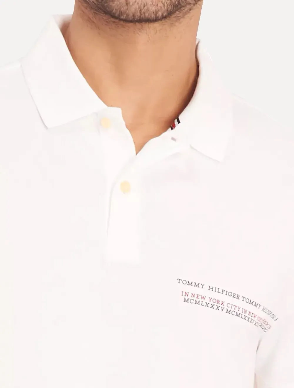 Polo Tommy Hilfiger Masculina Piquet Small Chest Stripe Branca