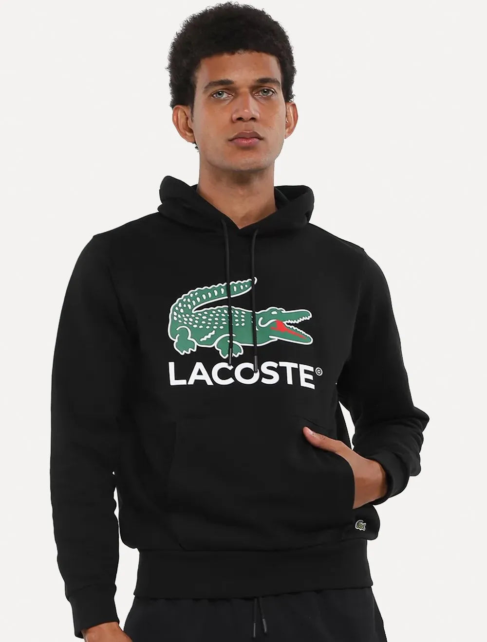 Moletom Lacoste Masculino Hoodie Classic Fit Cotton Fleece Logo Preta
