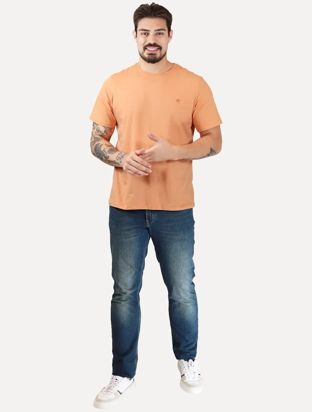 Camiseta Dudalina Masculina Essentials Modal Logo Laranja
