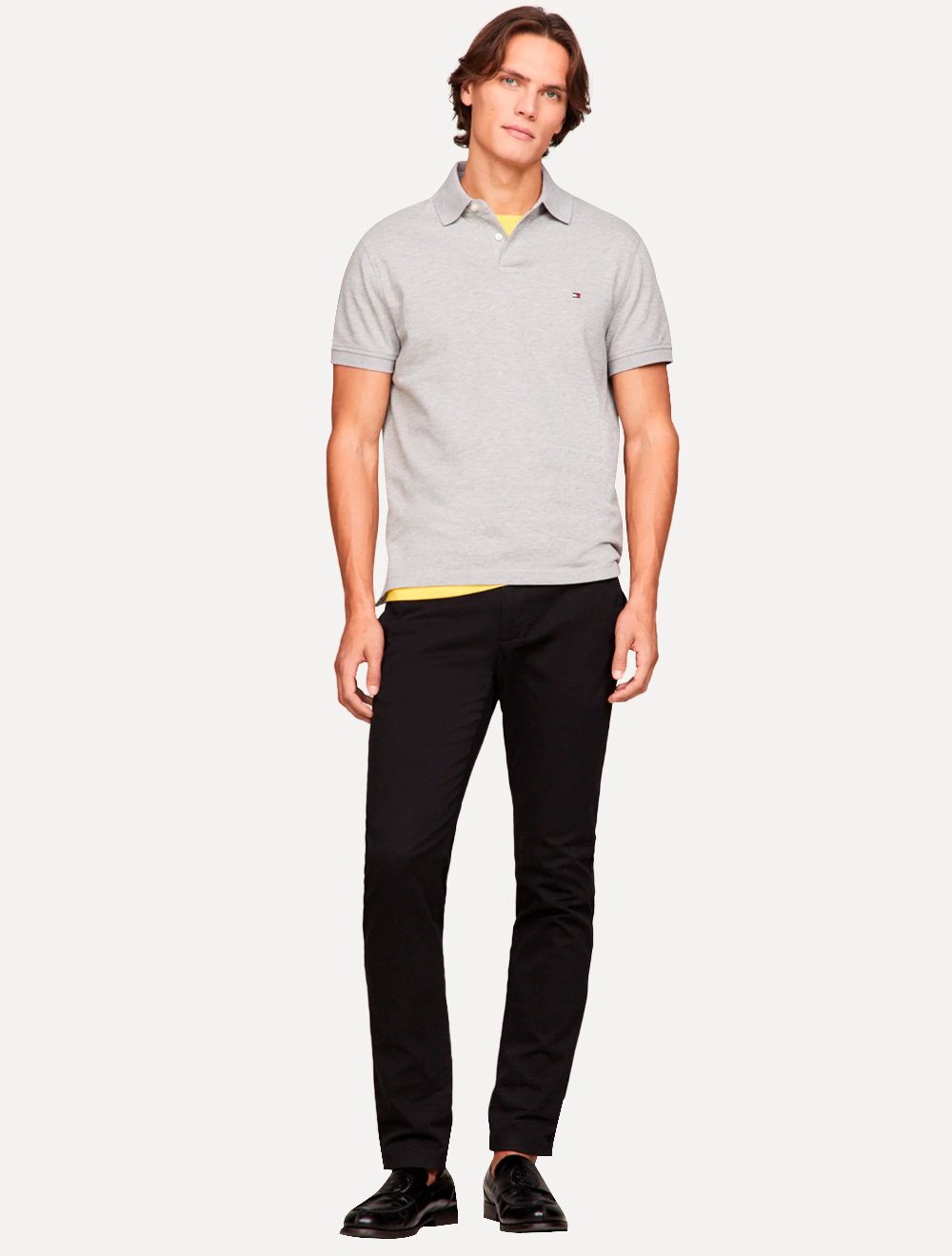 Polo Tommy Hilfiger Masculina Regular Piquet 1985 Light Cinza Mescla