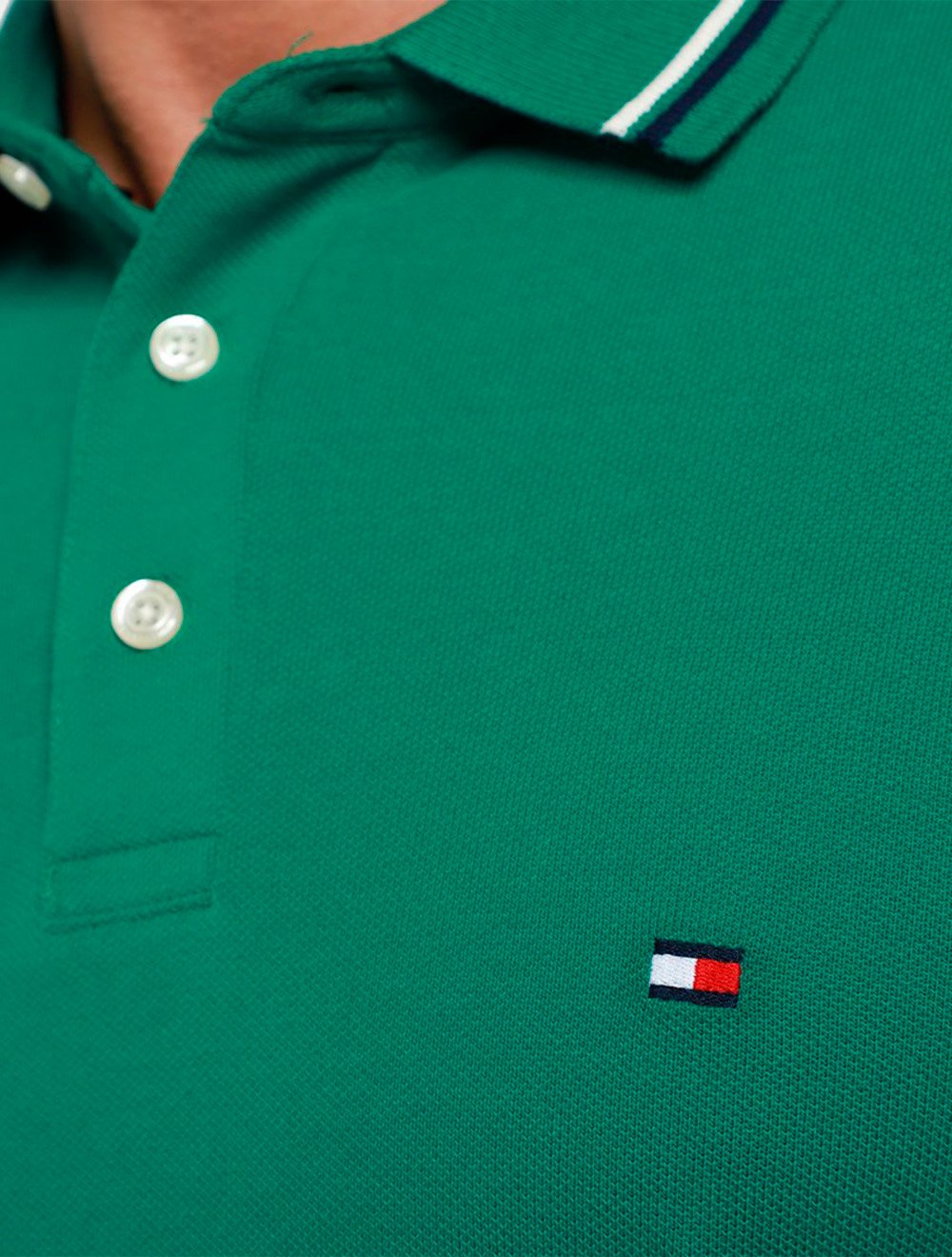 Camisa Polo Tommy Hilfiger Masculina Slim Malha Liquid Cotton Tipped Seasonal Verde