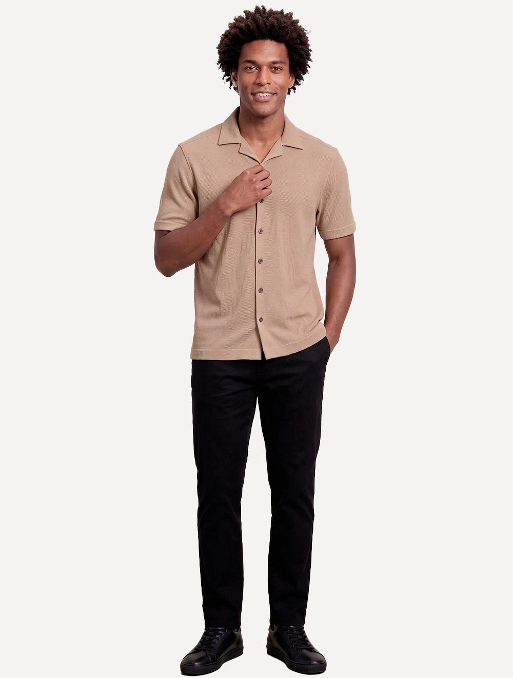 Camisa Aramis Masculina Manga Curta Piquet Bowling Tricot Areia