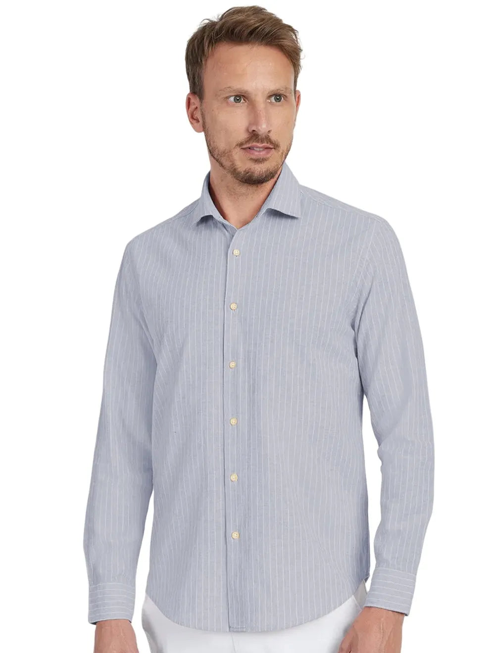 Camisa Aramis Masculina Slim Cambraia Listrada Azul