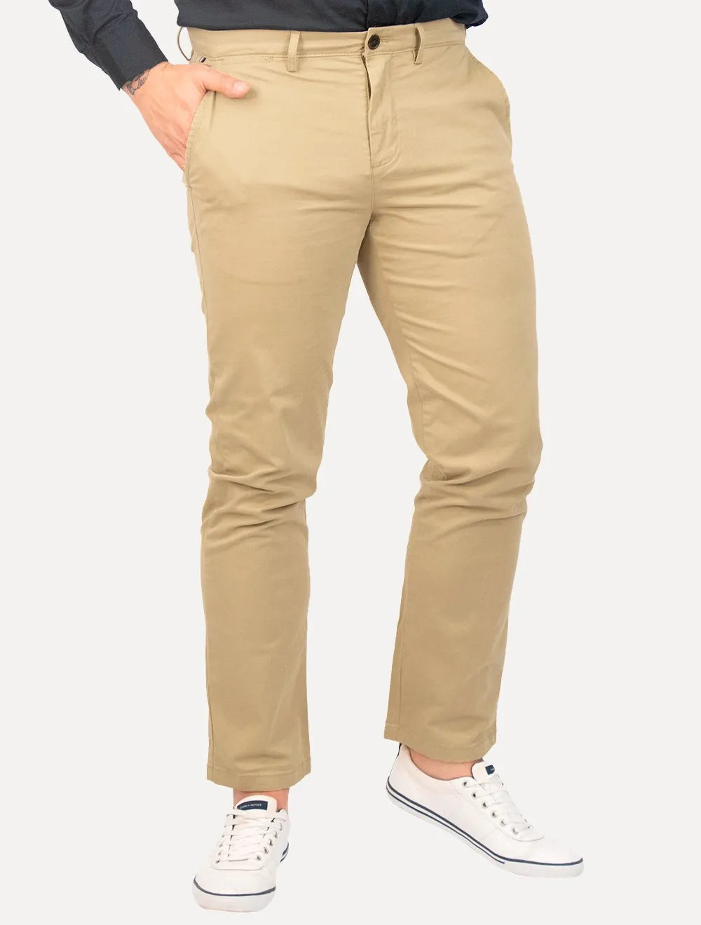 Calça Tommy Hilfiger Masculina Custom Fit THFlex Chino Stretch Cáqui