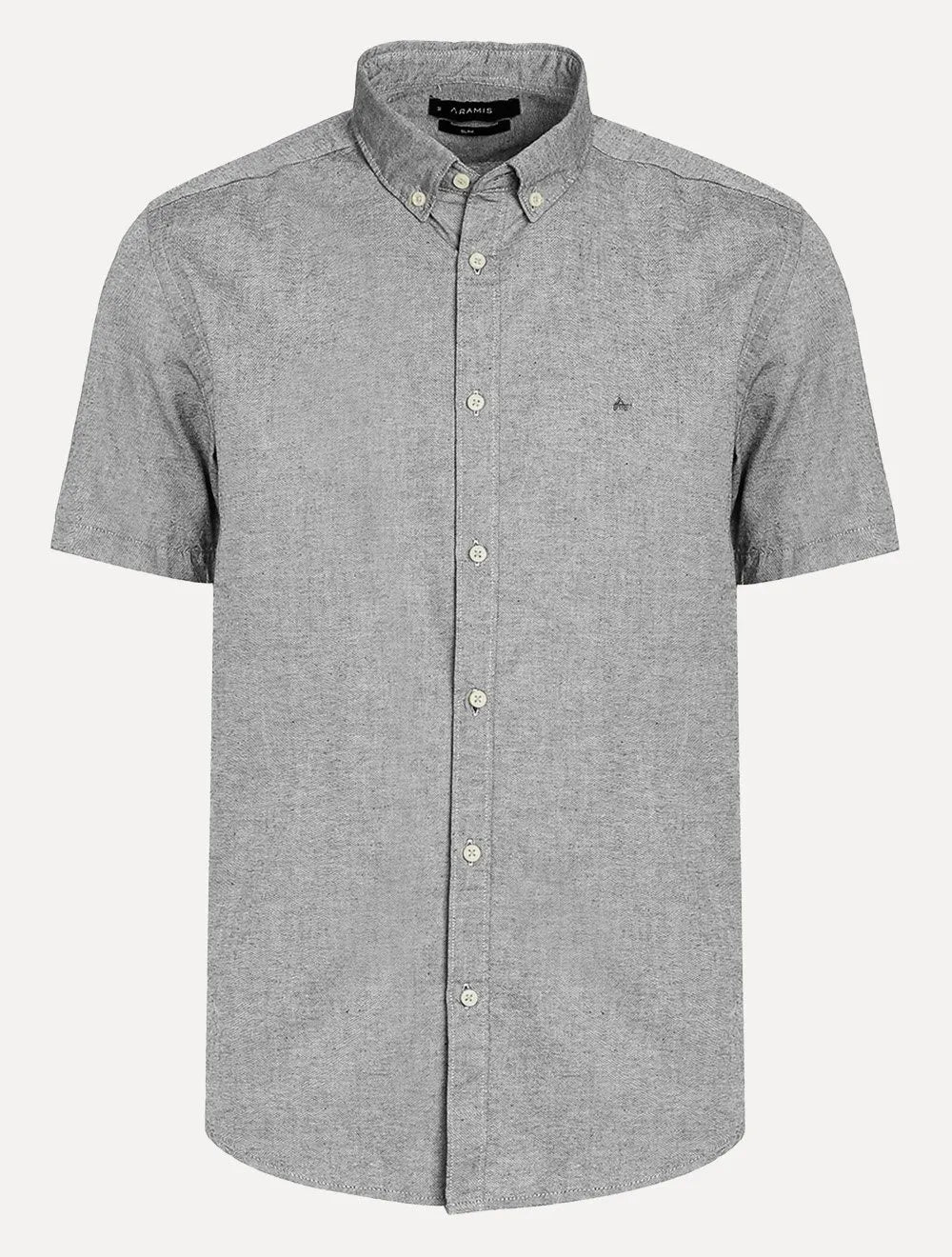 Camisa Aramis Masculina Manga Curta Slim Oxford Planalto Cinza Escuro