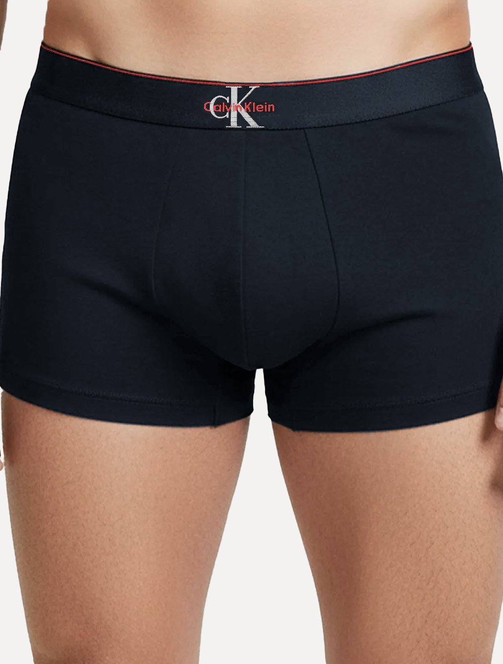 Cueca Calvin Klein Low Rise Trunk Cotton New Re Issue Red Logo Azul Marinho