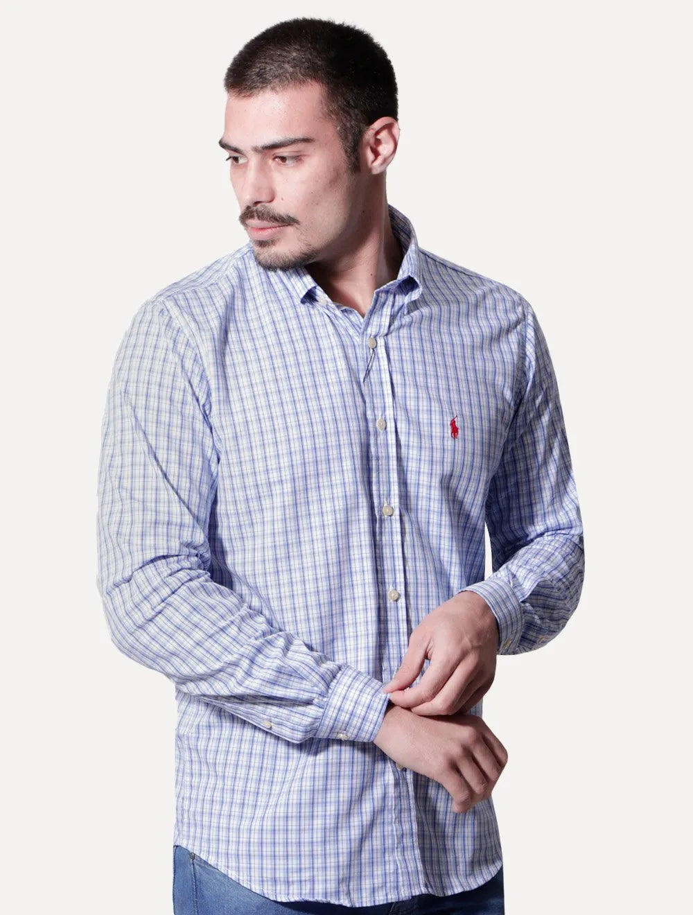 Camisa Ralph Lauren Masculina Custom Fit Turim Xadrez Azul
