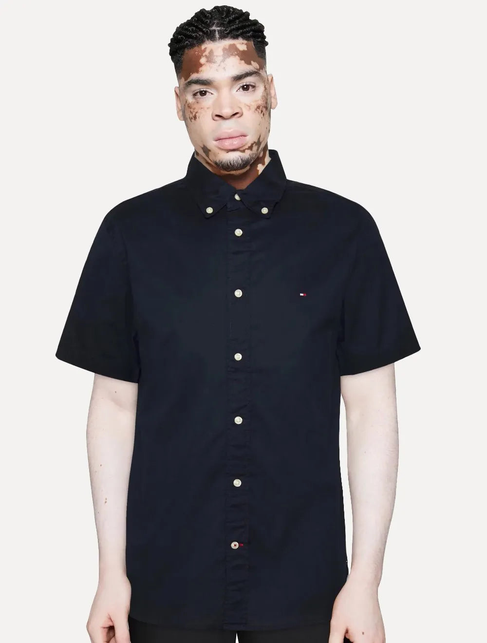Camisa Tommy Hilfiger Masculina Manga Curta Classic Collar Azul Marinho