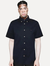 Camisa Tommy Hilfiger Masculina Manga Curta Classic Collar Azul Marinho