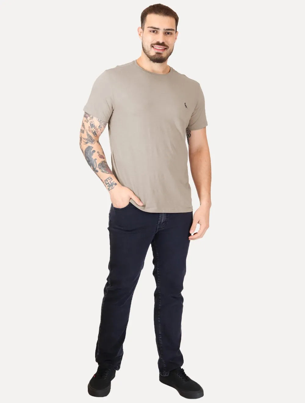 Camiseta Reserva Masculina Slim Algodão Peruano Cáqui