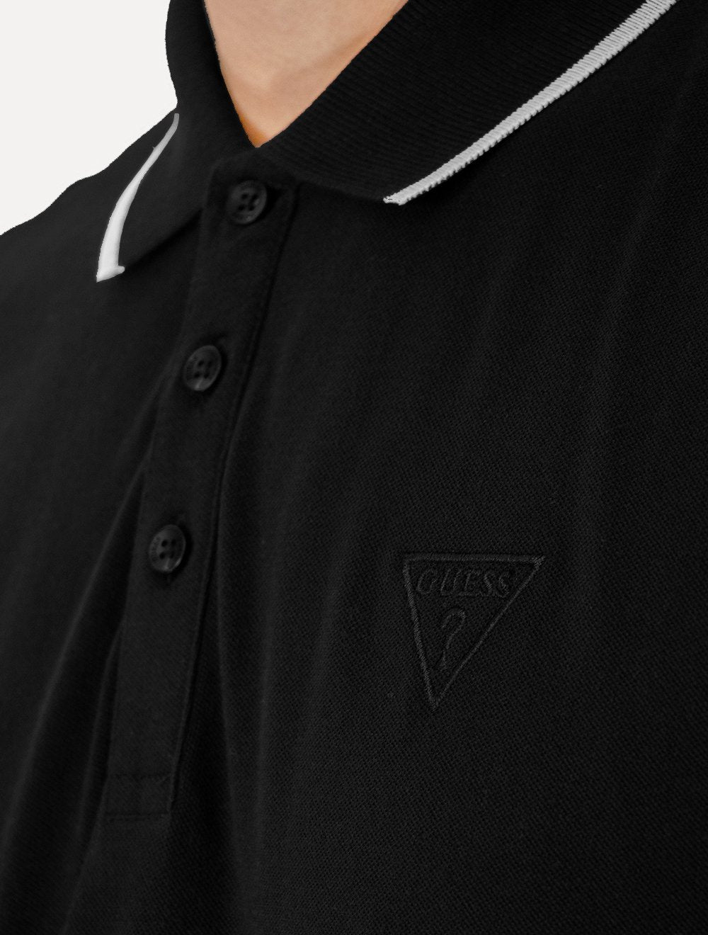 Polo Guess Masculina Piquet Light Friso Bordado Preta