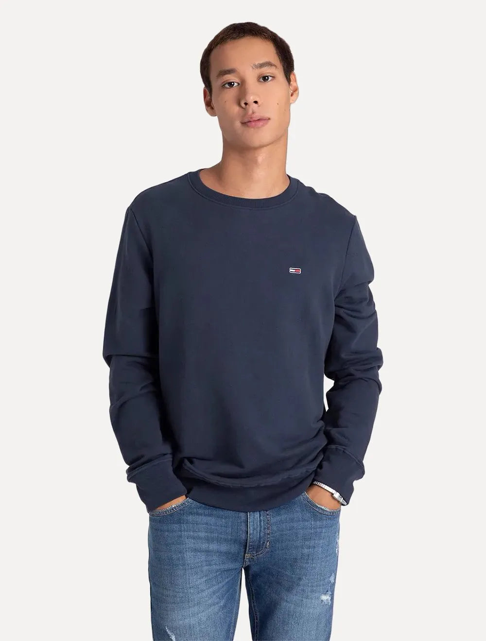 Moletom Tommy Jeans Masculino Regular Crewneck Fleece Azul Marinho