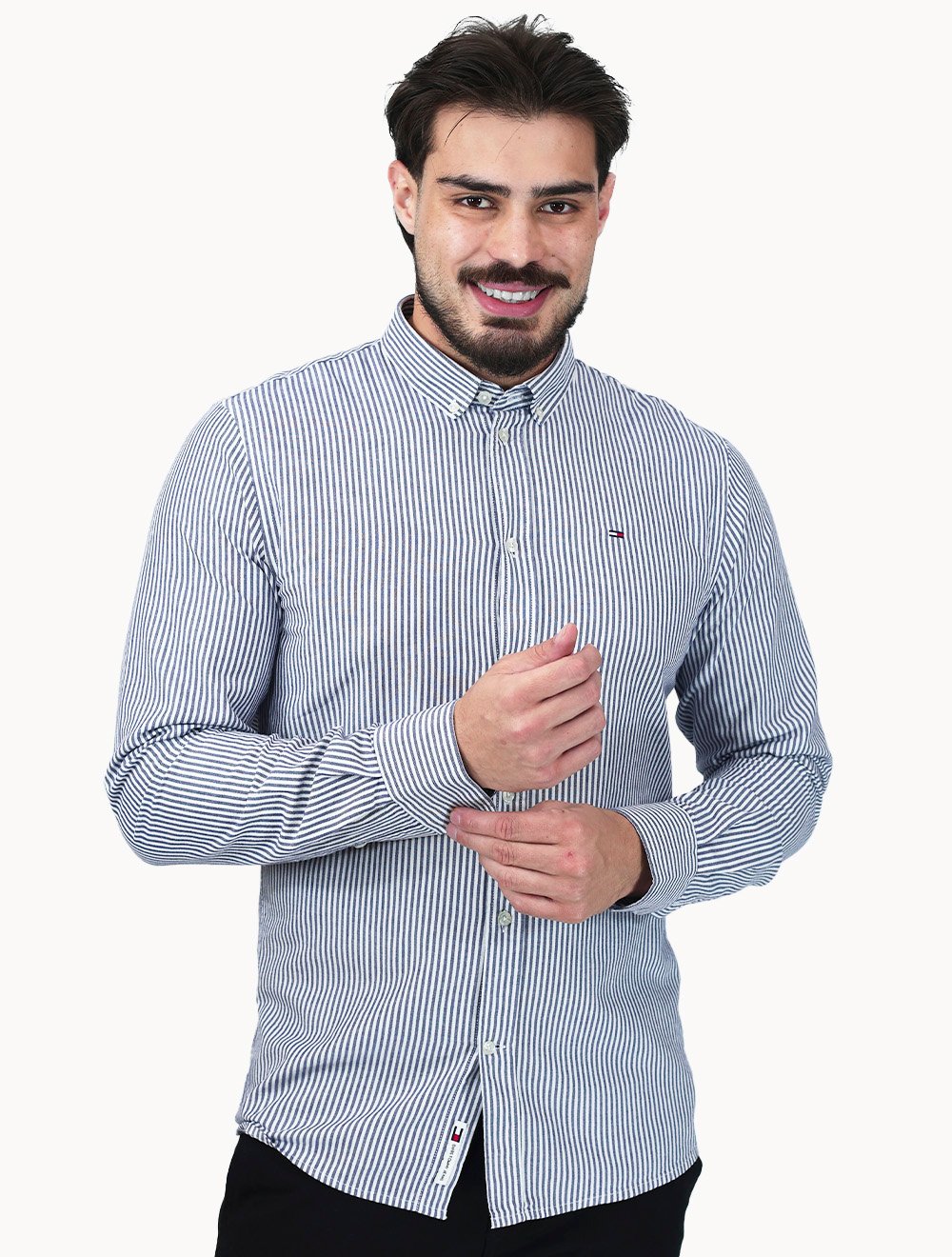 Camisa Tommy Jeans Masculina Slim Striped Oxford Azul Marinho