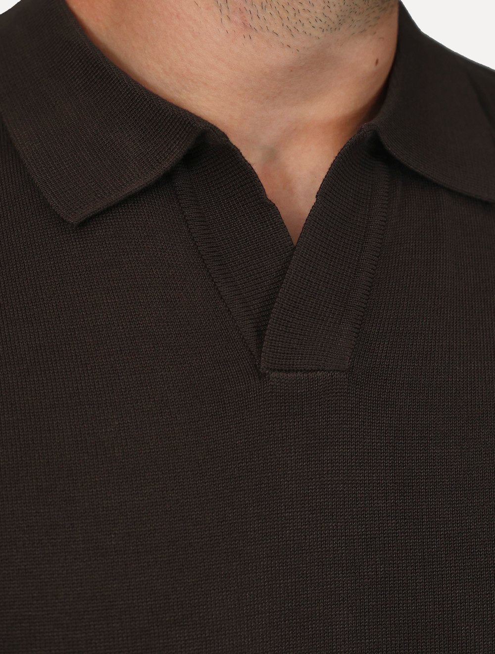 Polo Dixen Masculina Tricot Viscose Texturizada Manga Curta Marrom