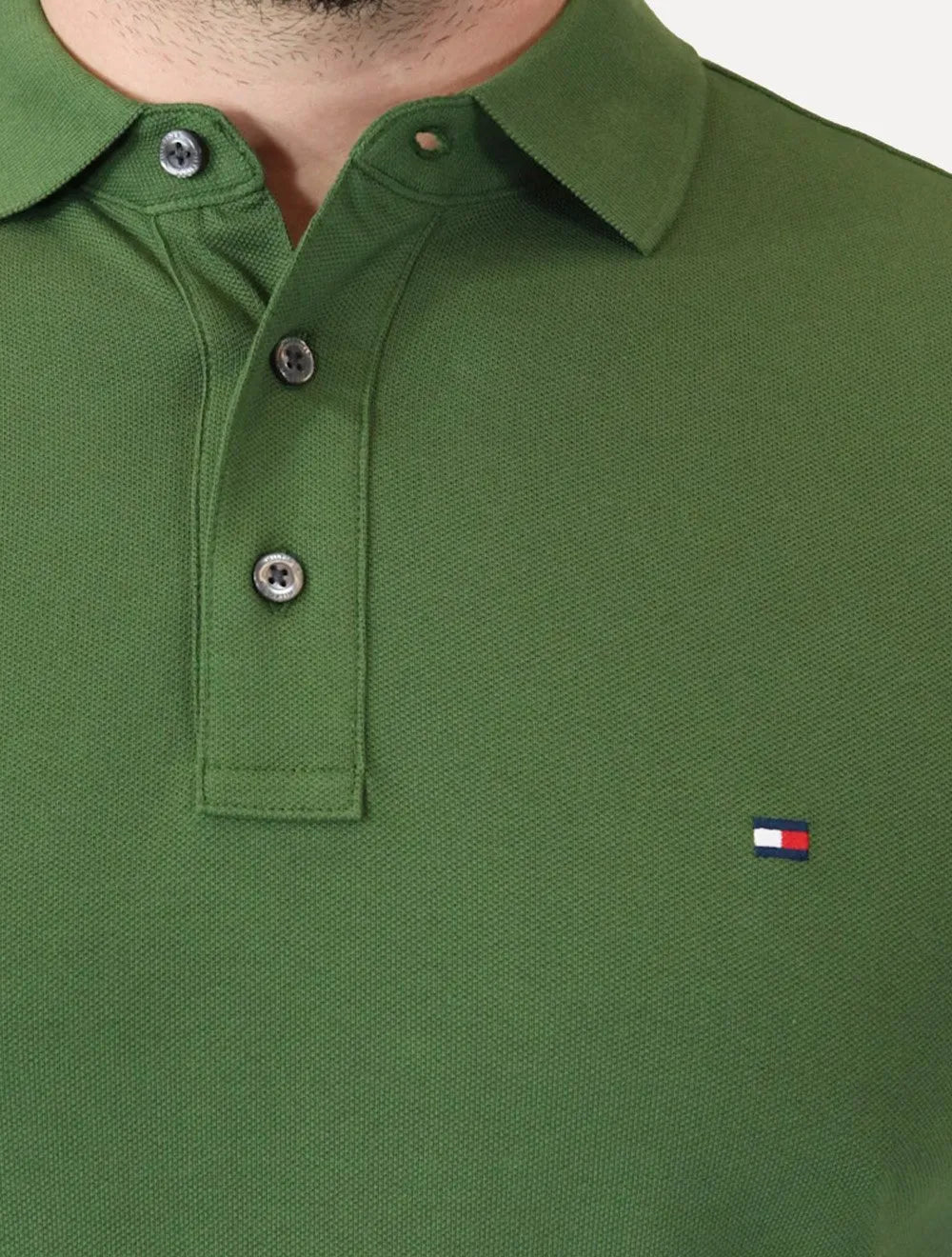 Polo Tommy Hilfiger Masculina Slim Piquet 1985 Verde Escuro