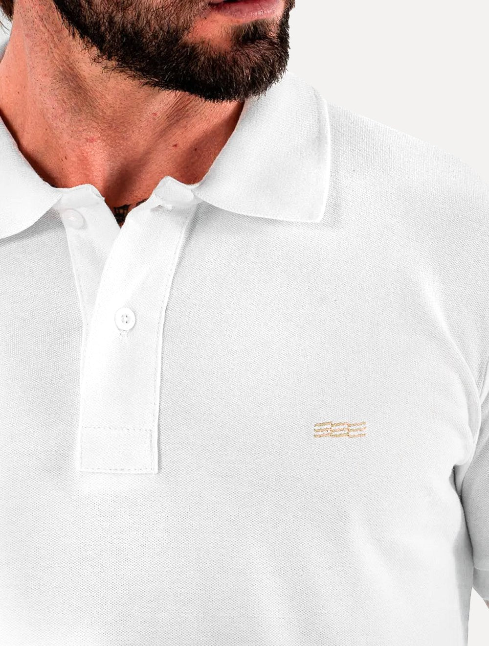 Polo King & Joe Masculina Piquet Slim Ocre Logo Branca