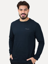 Camiseta Tommy Jeans Masculina Slim Manga Longa Linear Chest Azul Marinho